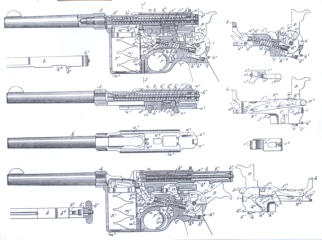 Mauser C96 Pistol. Patent Drawing. All Rights Reserved.